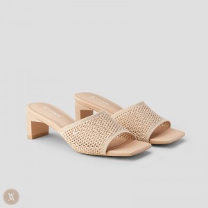 Almond Mesh VIVAIA Juliet Women's Square-Toe Block Heel Slide | EAV-8123