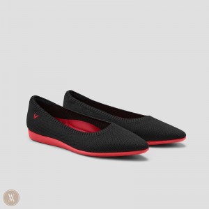 Black Red VIVAIA Aria CloudWalker Women's Lightweight Pointed-Ballet Flats | QVV-3196