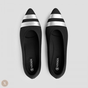 Black Stripes VIVAIA Aria 5° Women's Pointed-Toe Ballet Flats | IEI-3870