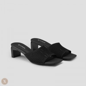 Black VIVAIA Juliet Women's Square-Toe Block Heel Slide | JSC-7168