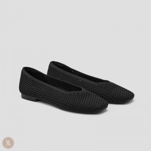 Black VIVAIA Margot 2.0 Women's Square-Toe V-Cut Mesh Flats | VHN-8004