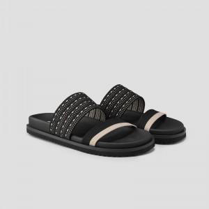 Black VIVAIA Naina Women's Double Straps Slide Sandals | WOS-4851