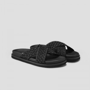 Black VIVAIA Natalia Women's Criss Cross Straps Slides | FZD-7157