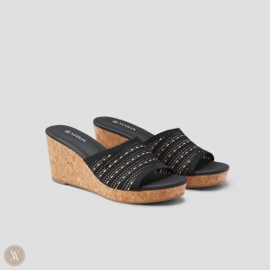 Black VIVAIA Stacey Women's Round-Toe Wedge Sandals | BKK-7544