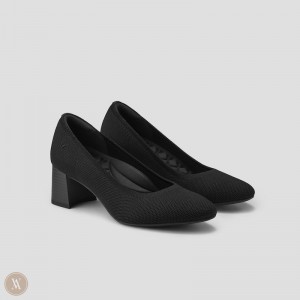 Black VIVAIA Tamia Block Heel Women's Almond Toe Heels | OCH-3680