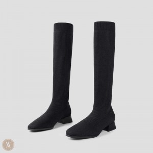 Black VIVAIA Tara Women's Knee-High Water Repellent Wool Boots | KWM-7316