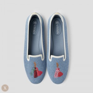 Blue VIVAIA Audrey Women's Round-Toe Embroidered Loafers | CUF-8336