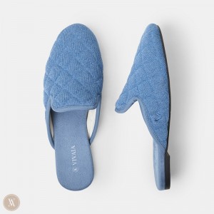 Blue VIVAIA Sherry Women's Round-Toe Quilted Mules | RLE-4607