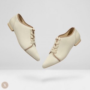 Cream White VIVAIA Grace Women's Pointed-Toe Lace-Up Oxfords | CML-0189