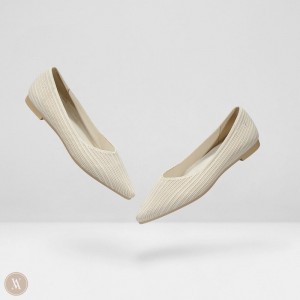 Cream White VIVAIA Macy Women's Pointed-Toe Stripe Flats | KAN-6367