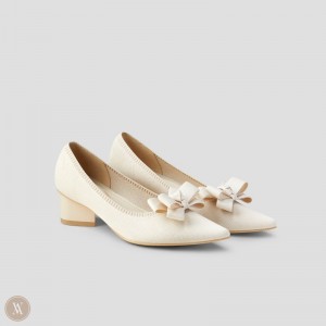 Cream White VIVAIA Tracy Women's Pointed-Toe Chunky Heels | HMK-2767