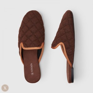 Dark Red Brown VIVAIA Sherry Women's Round-Toe Quilted Mules | HBR-1476