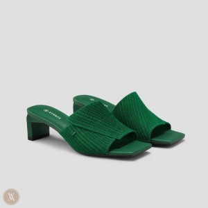 Green VIVAIA Jade Women's Square-Toe Block Heel Slide | GYI-5610