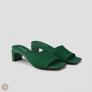 Green VIVAIA Juliet Women's Square-Toe Block Heel Slide | QEU-5304