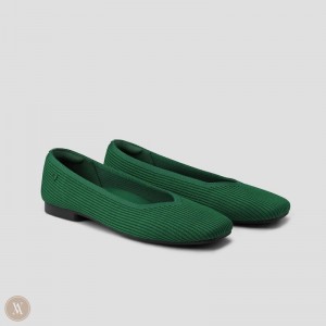 Green VIVAIA Margot 2.0 Women's Square-Toe V-Cut Flats | CJY-8183