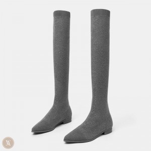 Grey VIVAIA Michaelia Women's Pointed-Toe Over-the-Knee Boots | NGS-9108