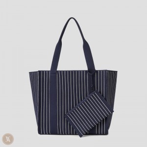 Navy Cream White Stripes VIVAIA Sarah Cream Ivory Stripe Women's Bags | PAN-1007