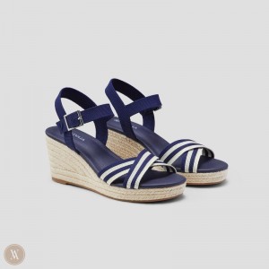 Navy Stripes VIVAIA Sally Women's Round-Toe Wedge Sandals | MVN-8421