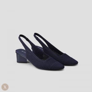 Navy VIVAIA Leah Women's Pointed-Toe Sling-Back Heels | JMZ-4950