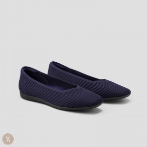 Navy VIVAIA Margot CloudWalker Women's Lightweight Square-Toe V-Cut Flats | ZMK-8266