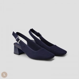 Navy VIVAIA Melody Slingback Women's Square Toe Block Heel | BXI-0203