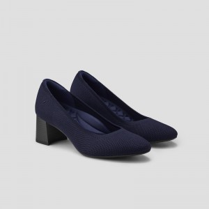 Navy VIVAIA Tamia Block Heel Women's Almond Toe Heels | AFU-3904