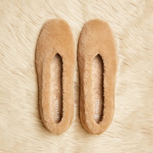 Nutmeg VIVAIA Margot Women's Square-Toe Recycled Mink Faux Fur Flats | PVT-6913