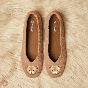 Nutmeg - Bear VIVAIA Margot Women's Squared-Toe Terry Knit Flats | HRW-4462