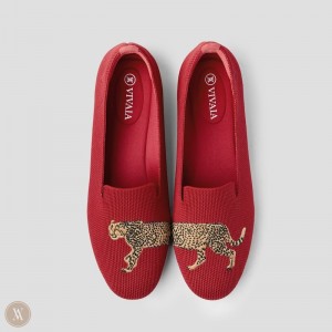 Red VIVAIA Audrey Women's Round-Toe Embroidered Loafers | XLS-5715