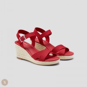 Red VIVAIA Sally Women's Round-Toe Wedge Sandals | WEM-6091