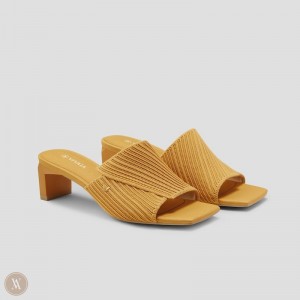 Yellow VIVAIA Jade Women's Square-Toe Block Heel Slide | GCN-3239