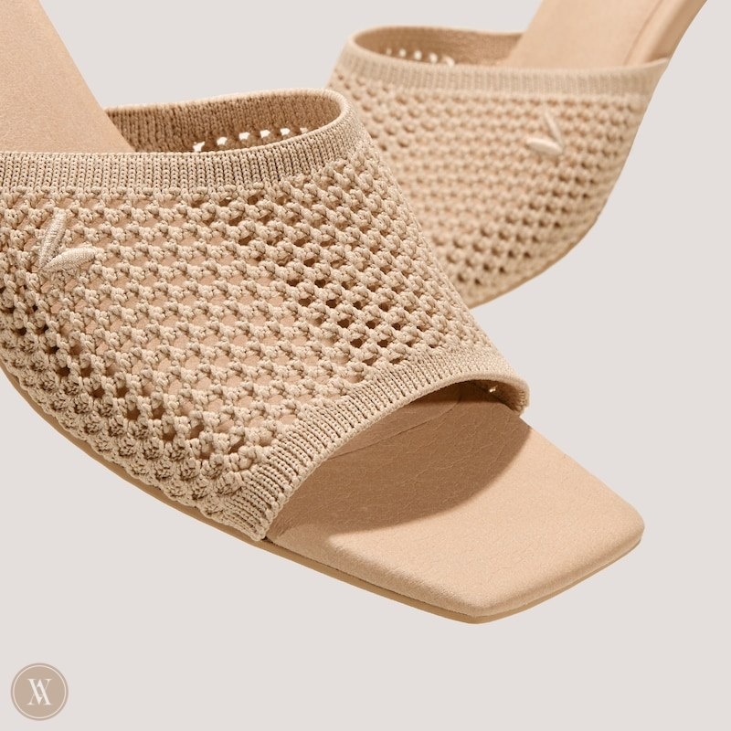 Almond Mesh VIVAIA Juliet Women's Square-Toe Block Heel Slide | EAV-8123