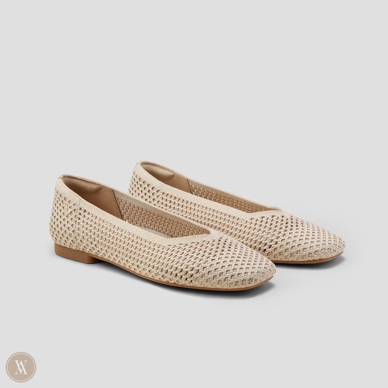 Almond Mesh VIVAIA Margot 2.0 Women\'s Square-Toe V-Cut Mesh Flats | RSS-4570