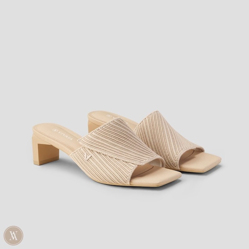 Almond VIVAIA Jade Women\'s Square-Toe Block Heel Slide | GBI-2018