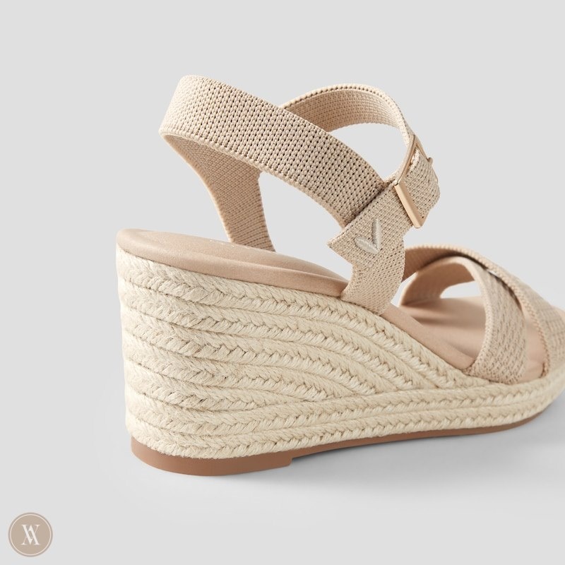 Almond VIVAIA Sally Women's Round-Toe Wedge Sandals | WLK-0894