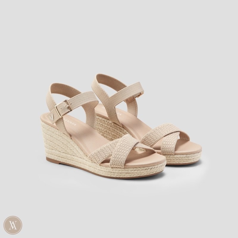 Almond VIVAIA Sally Women\'s Round-Toe Wedge Sandals | WLK-0894