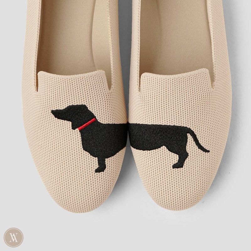 Almond - Dog VIVAIA Audrey Women's Round-Toe Embroidered Loafers | IOQ-0135