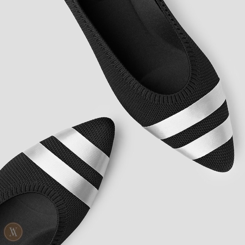 Black Stripes VIVAIA Aria 5° Women's Pointed-Toe Ballet Flats | IEI-3870