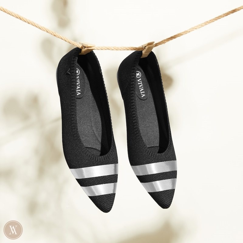 Black Stripes VIVAIA Aria 5° Women's Pointed-Toe Ballet Flats | IEI-3870