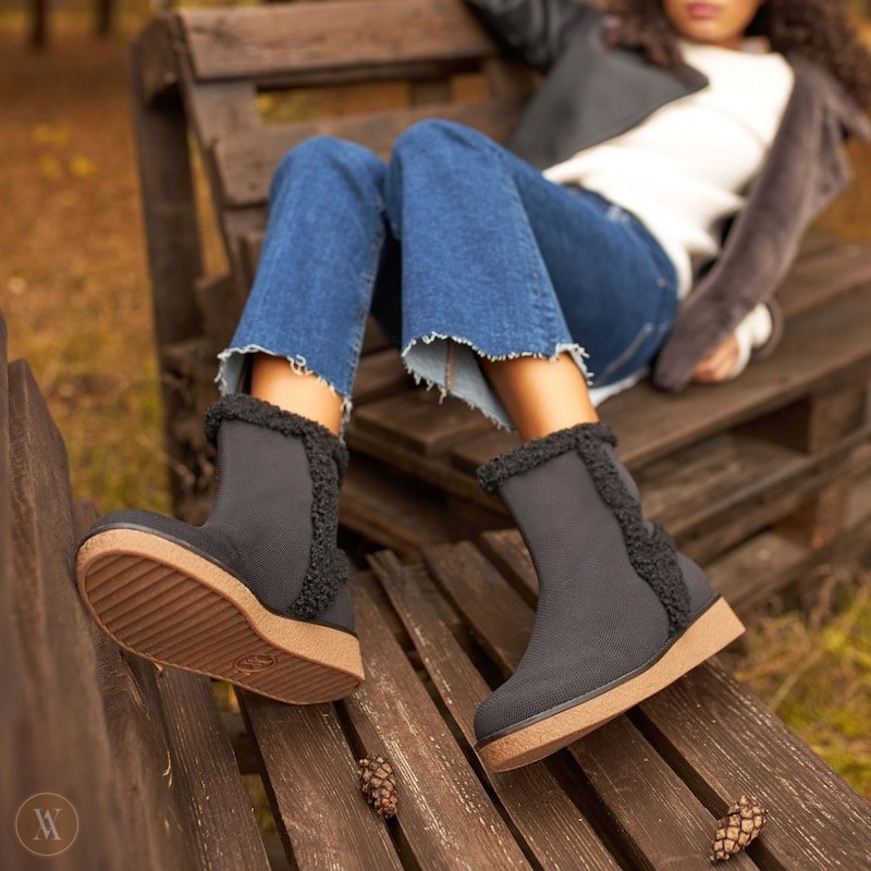 Black VIVAIA Courtney Women's Faux Fur Ankle Booties | BYV-8422