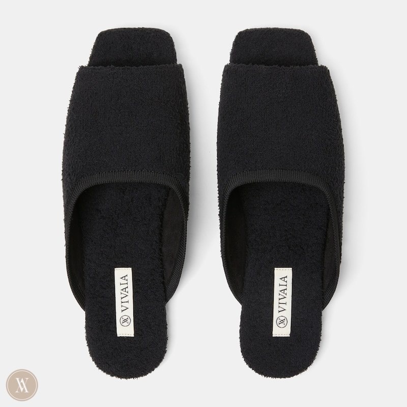 Black VIVAIA Helen Women's Square-Toe Fluffy Slides | NMM-9423