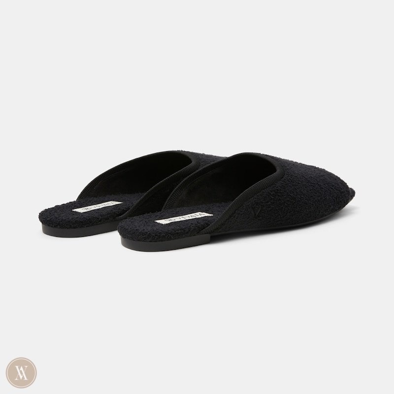 Black VIVAIA Helen Women's Square-Toe Fluffy Slides | NMM-9423