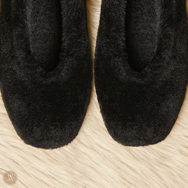 Black VIVAIA Margot Women's Square-Toe Recycled Mink Faux Fur Flats | MEU-3983