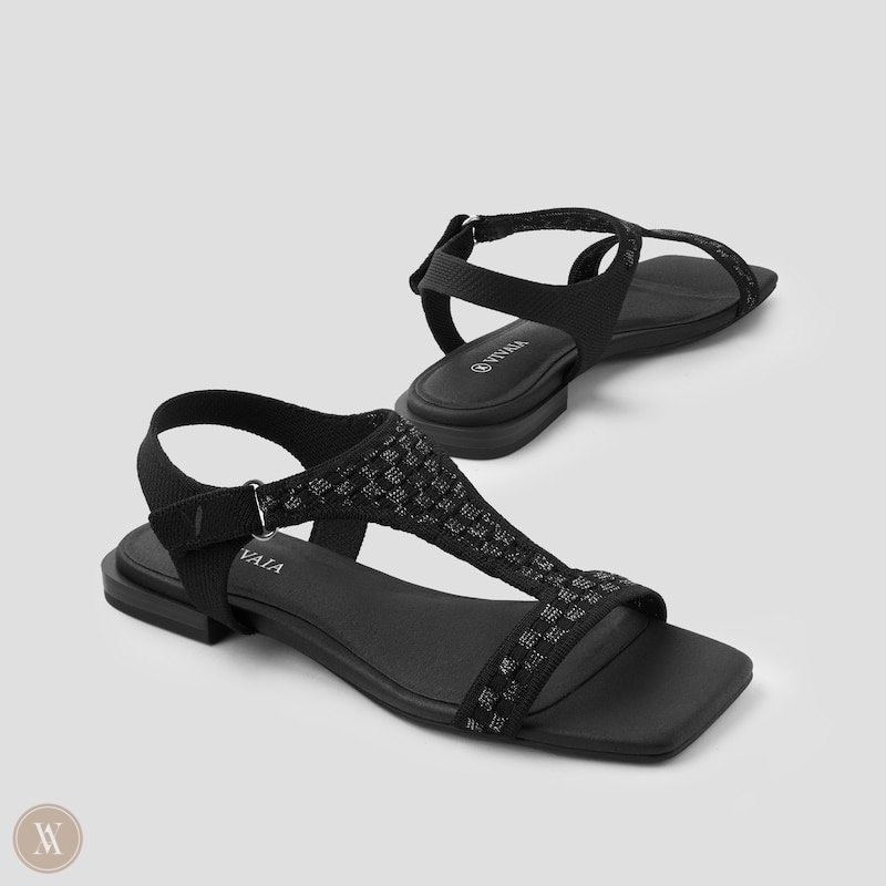 Black VIVAIA Mia Women's Square-Toe Adjustable Sandals | ZWO-1276