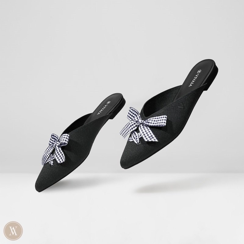 Black VIVAIA Molly Women's Pointed-Toe Bow Mules | JFA-9254