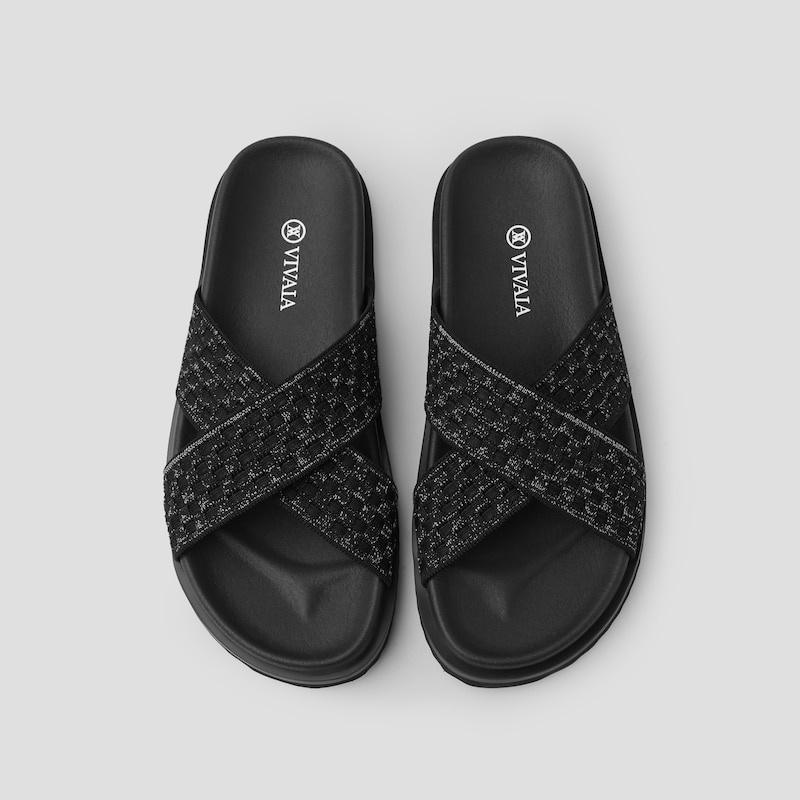 Black VIVAIA Natalia Women's Criss Cross Straps Slides | FZD-7157