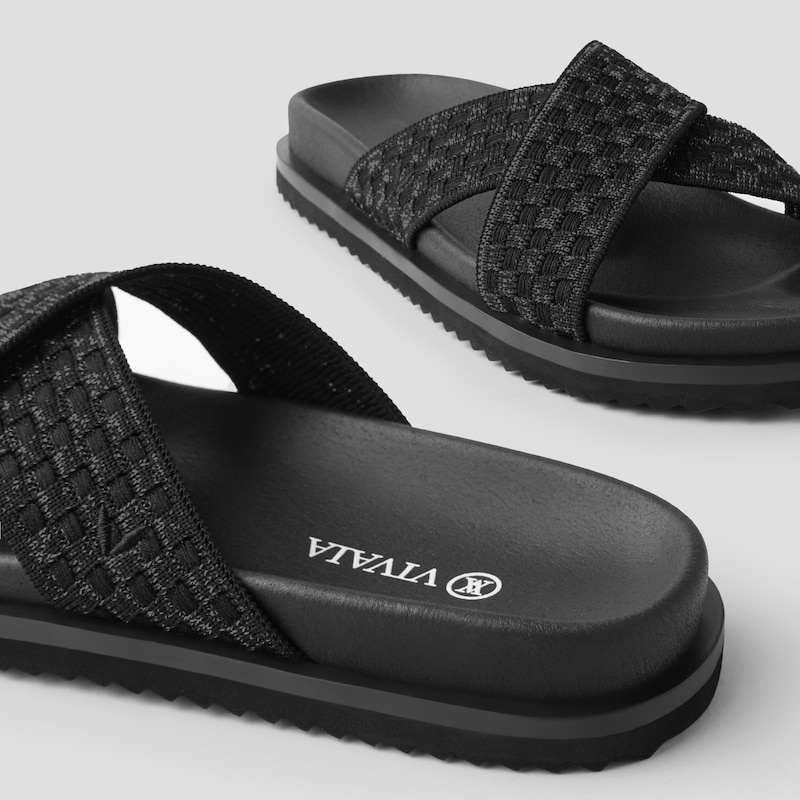 Black VIVAIA Natalia Women's Criss Cross Straps Slides | FZD-7157