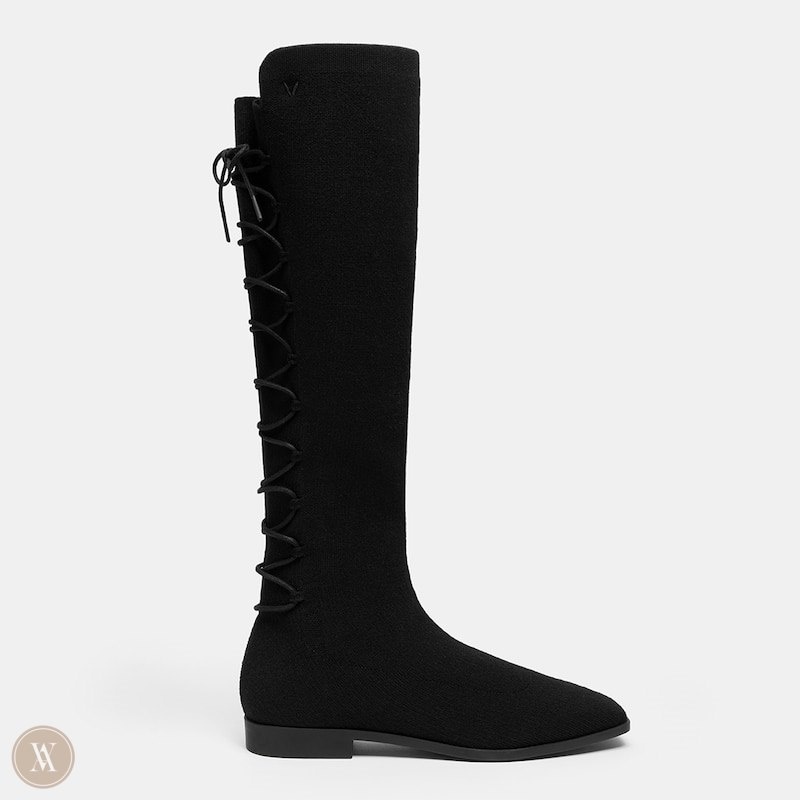 Black VIVAIA Pandora Women's Square-Toe Back-Lace Mid-Calf Boots | CQO-6065