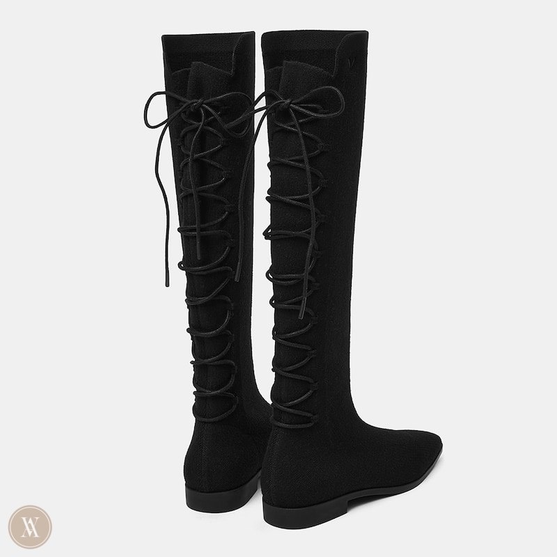 Black VIVAIA Pandora Women's Square-Toe Back-Lace Mid-Calf Boots | CQO-6065