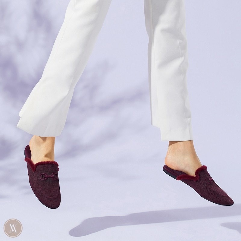 Burgundy Red VIVAIA Erica Women's Round-Toe Fluffy Patterned Mules | RWX-1802